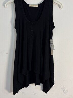 Everleigh Tank Top XS Black Asymmetrical Handkerchief Hem Scoop Neck NWT XS